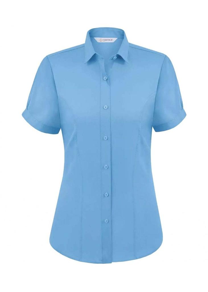 Ladies Enya Cotton Rich Short Sleeve Blouse Mid Blue